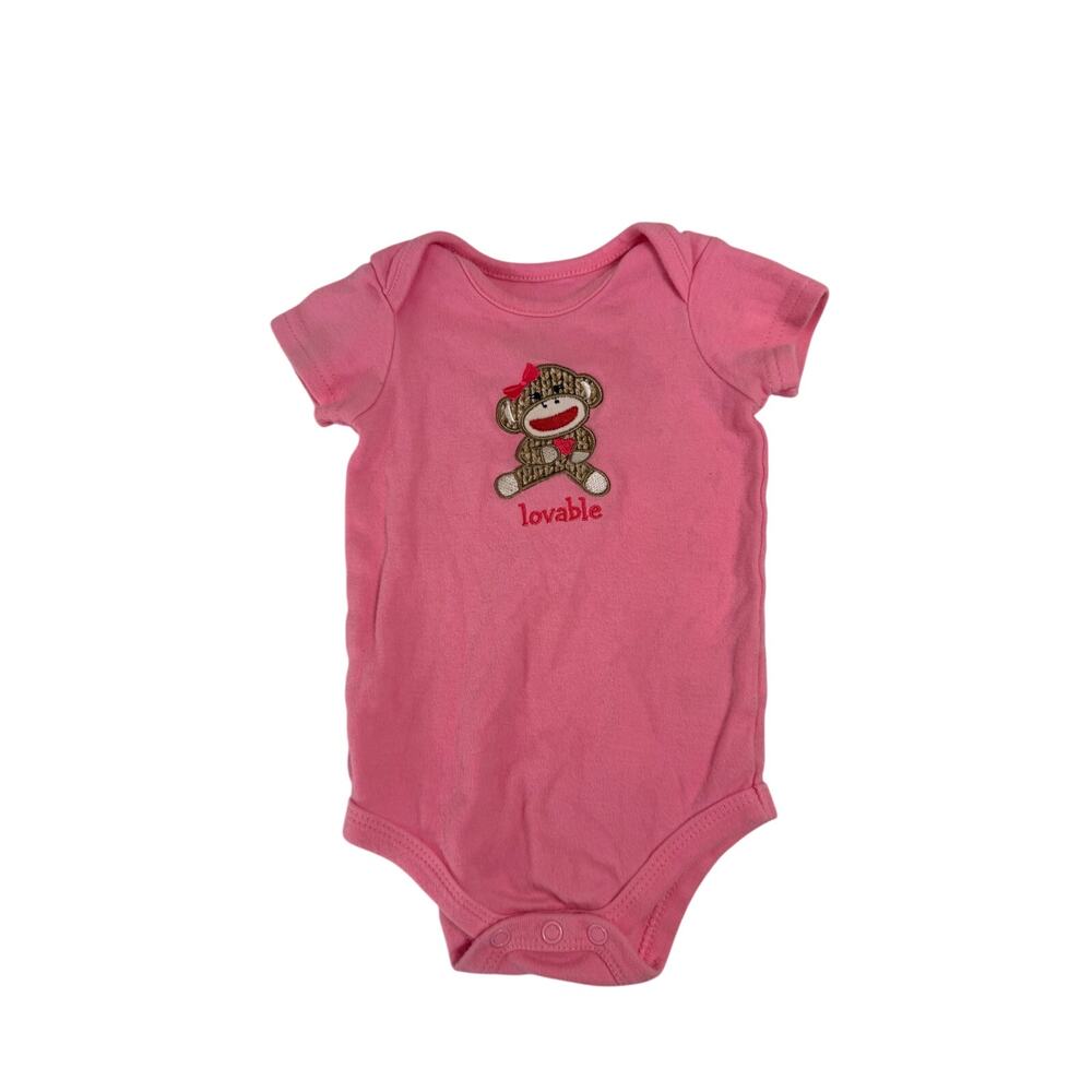 Y2K Baby Starters Baby Girl Bodysuit with Monkey Motif Size 9 Months